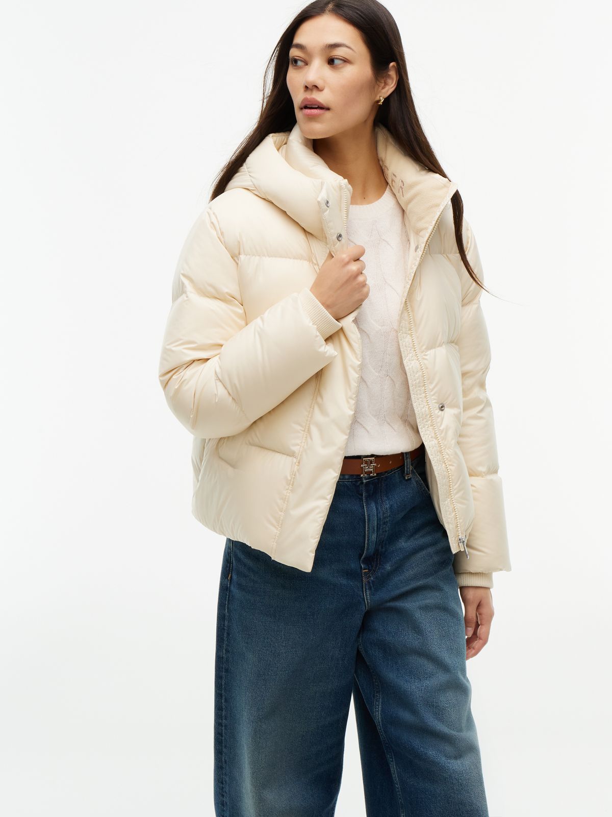 Logo Embroidery Water Repellent Down Jacket — Beige