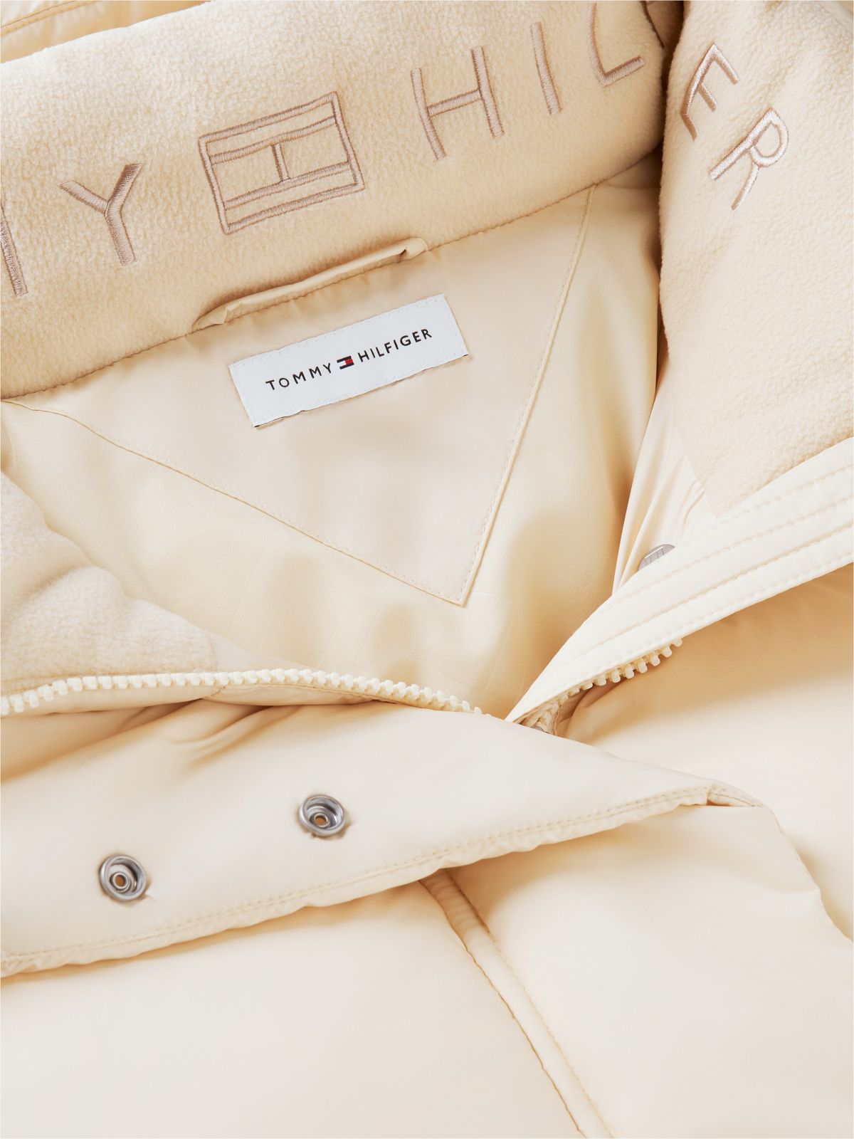 Logo Embroidery Water Repellent Down Jacket — Beige