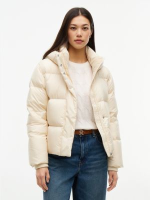 doudoune déperlante à logo brodé beige pour femmes tommy hilfiger