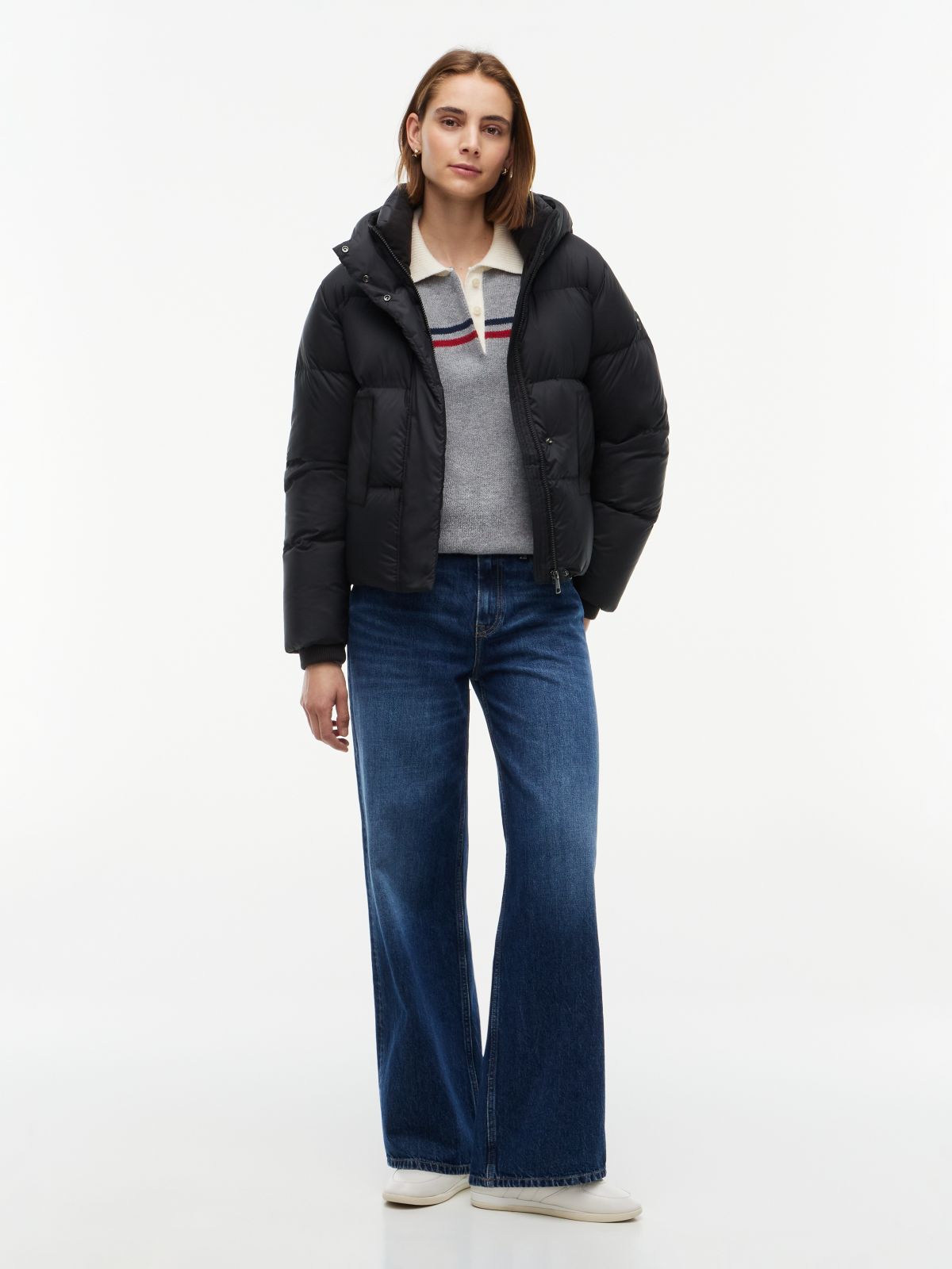 Logo Embroidery Water Repellent Down Jacket — Black