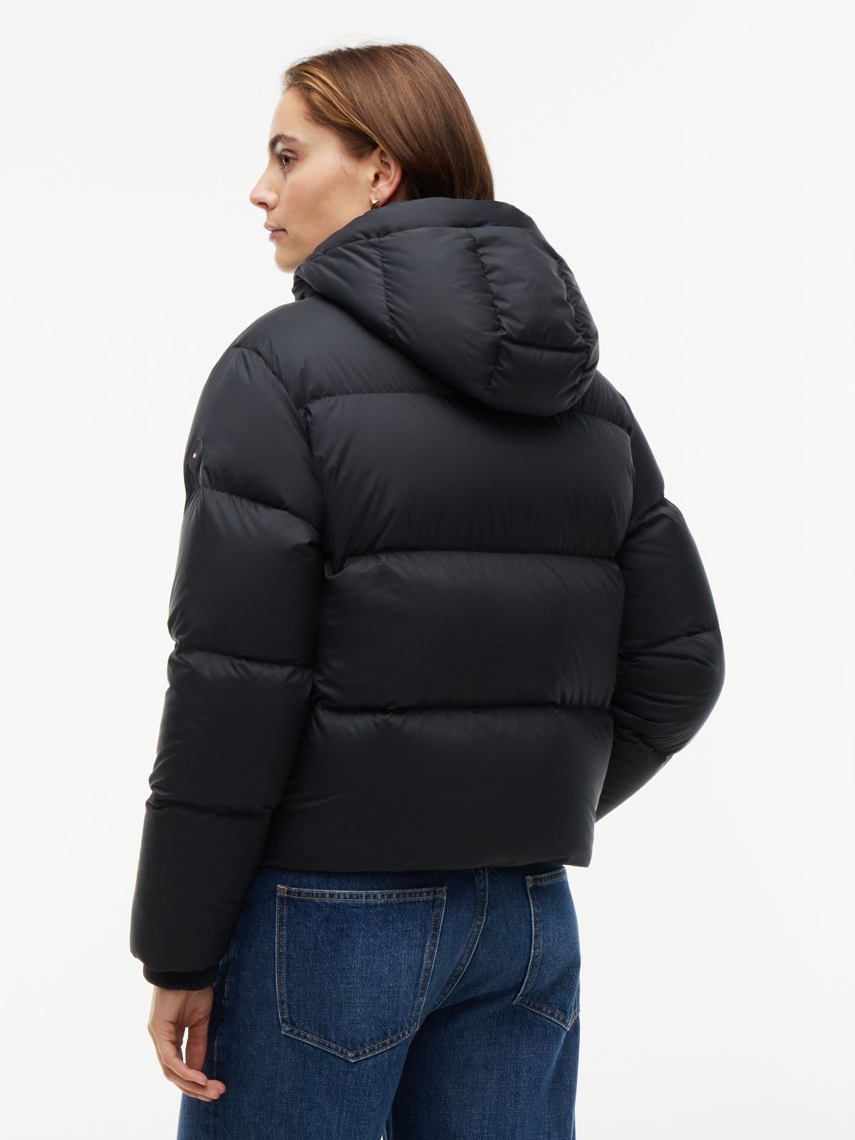Logo Embroidery Water Repellent Down Jacket — Black