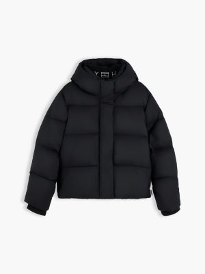 black logo embroidery water repellent down jacket for women tommy hilfiger