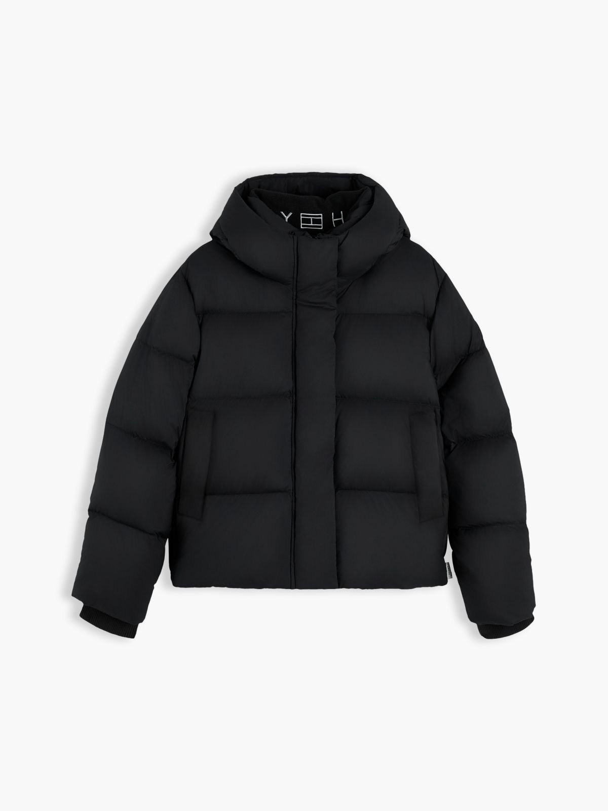 Logo Embroidery Water Repellent Down Jacket — Black