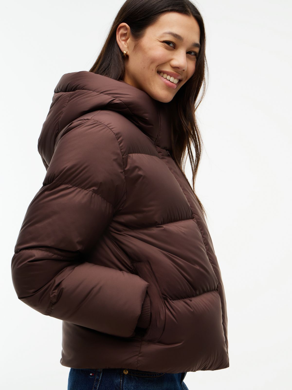 Logo Embroidery Water Repellent Down Jacket — Brown