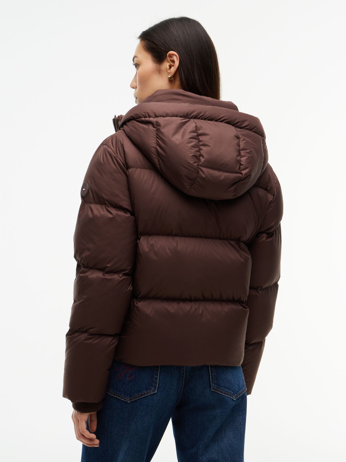 Logo Embroidery Water Repellent Down Jacket — Brown