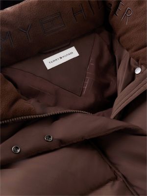 braun wasserabweisende daunenjacke mit logo-stickerei für damen - tommy hilfiger