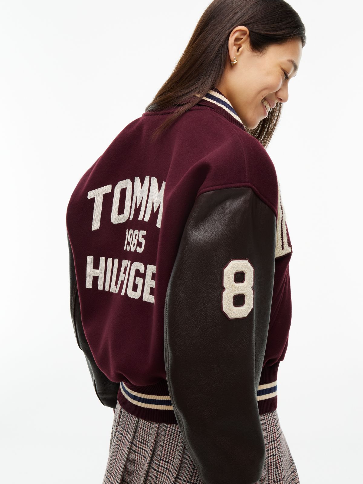 Manteco Wool Blend Leather Varsity Jacket — Red