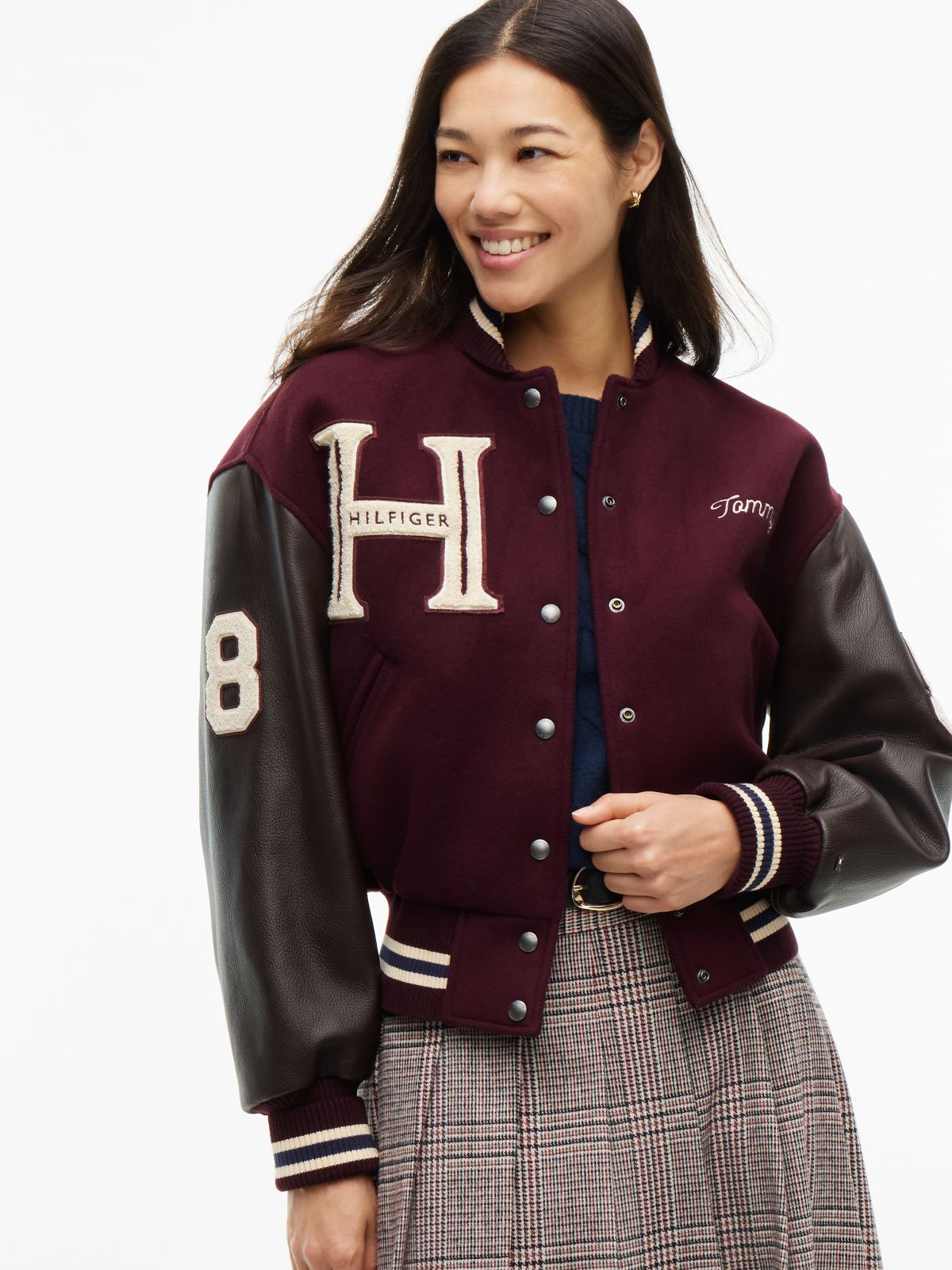 Manteco Wool Blend Leather Varsity Jacket — Red