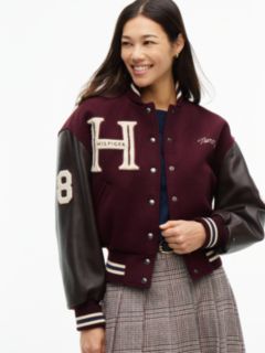 Manteco Wool Blend Leather Varsity Jacket — Red 5