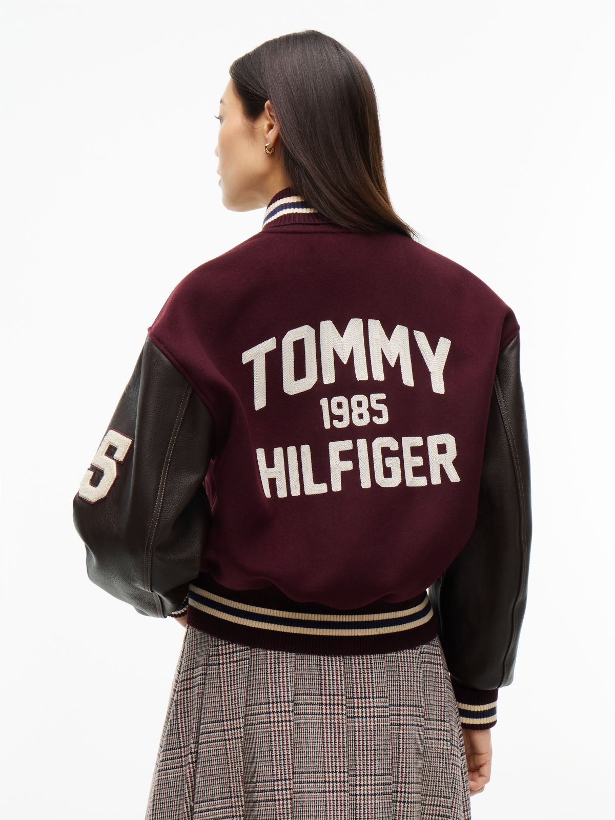 Manteco Wool Blend Leather Varsity Jacket — Red