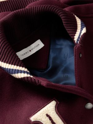 red manteco wool blend leather varsity jacket for women tommy hilfiger