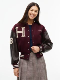 Manteco Wool Blend Leather Varsity Jacket — Red 1