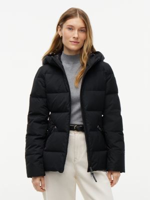 black slim-fit donsjack met capuchon voor dames - tommy hilfiger