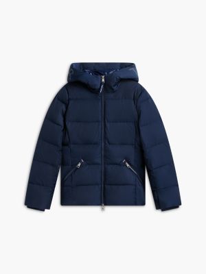 blue slim down hooded jacket for women tommy hilfiger