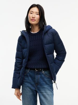 blue slim-fit donsjack met capuchon voor dames - tommy hilfiger