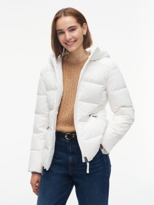 white slim-fit donsjack met capuchon voor dames - tommy hilfiger