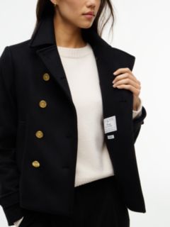 Manteco Wool Blend Slim Peacoat Jacket — Black 3