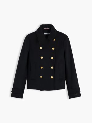 black manteco wool blend slim peacoat jacket for women tommy hilfiger