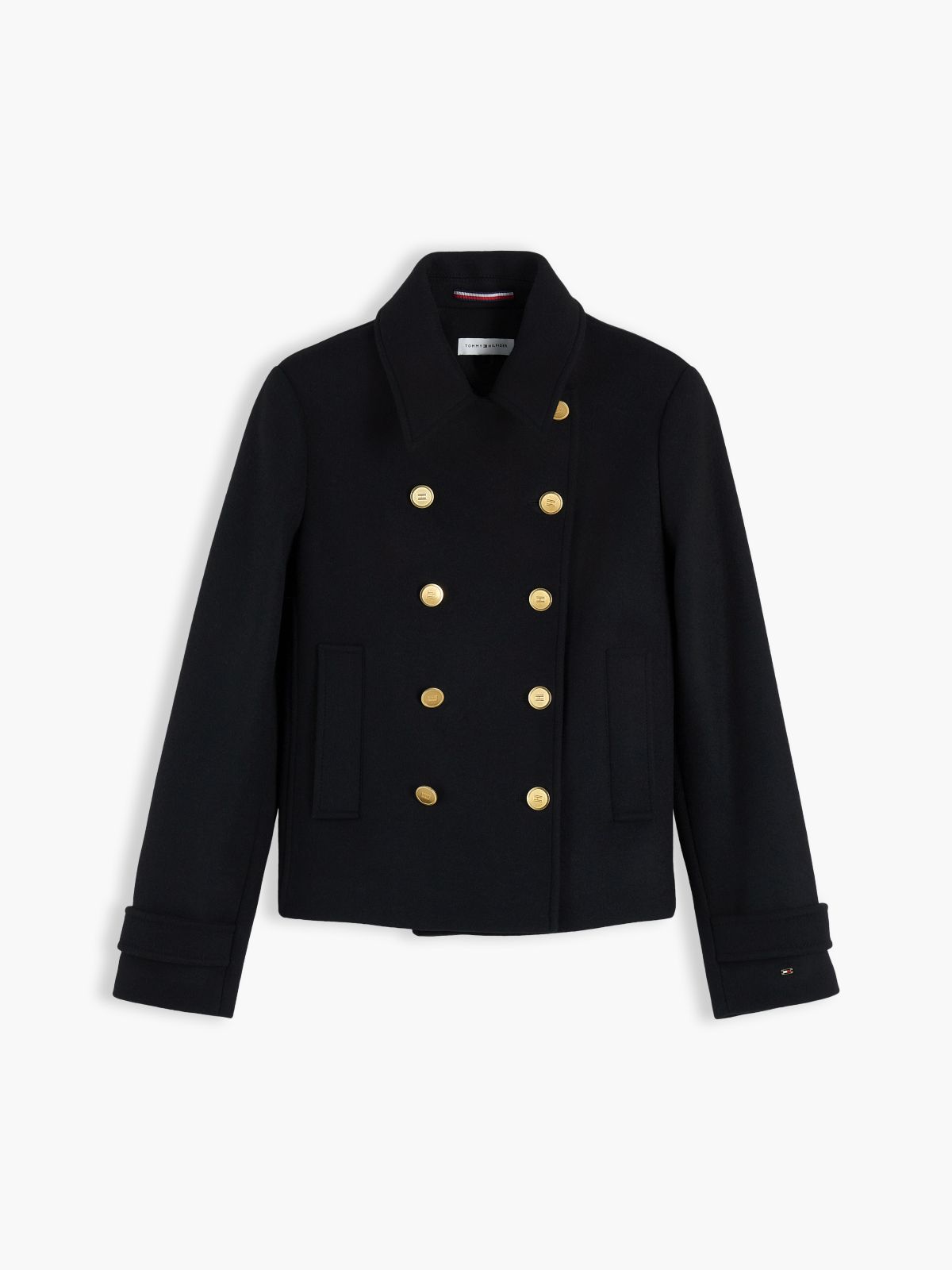 Manteco Wool Blend Slim Peacoat Jacket — Black
