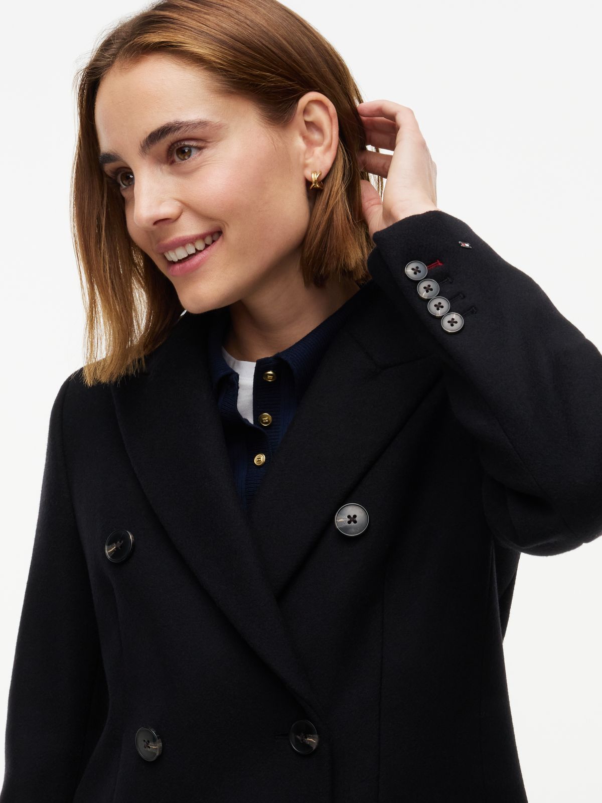 Manteco Wool Blend Slim Double Breasted Longline Coat — Black