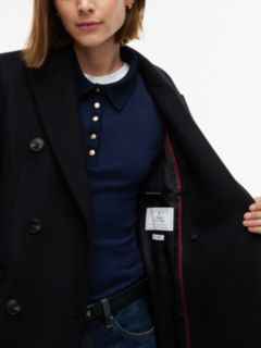 Manteco Wool Blend Slim Double Breasted Longline Coat — Black 3