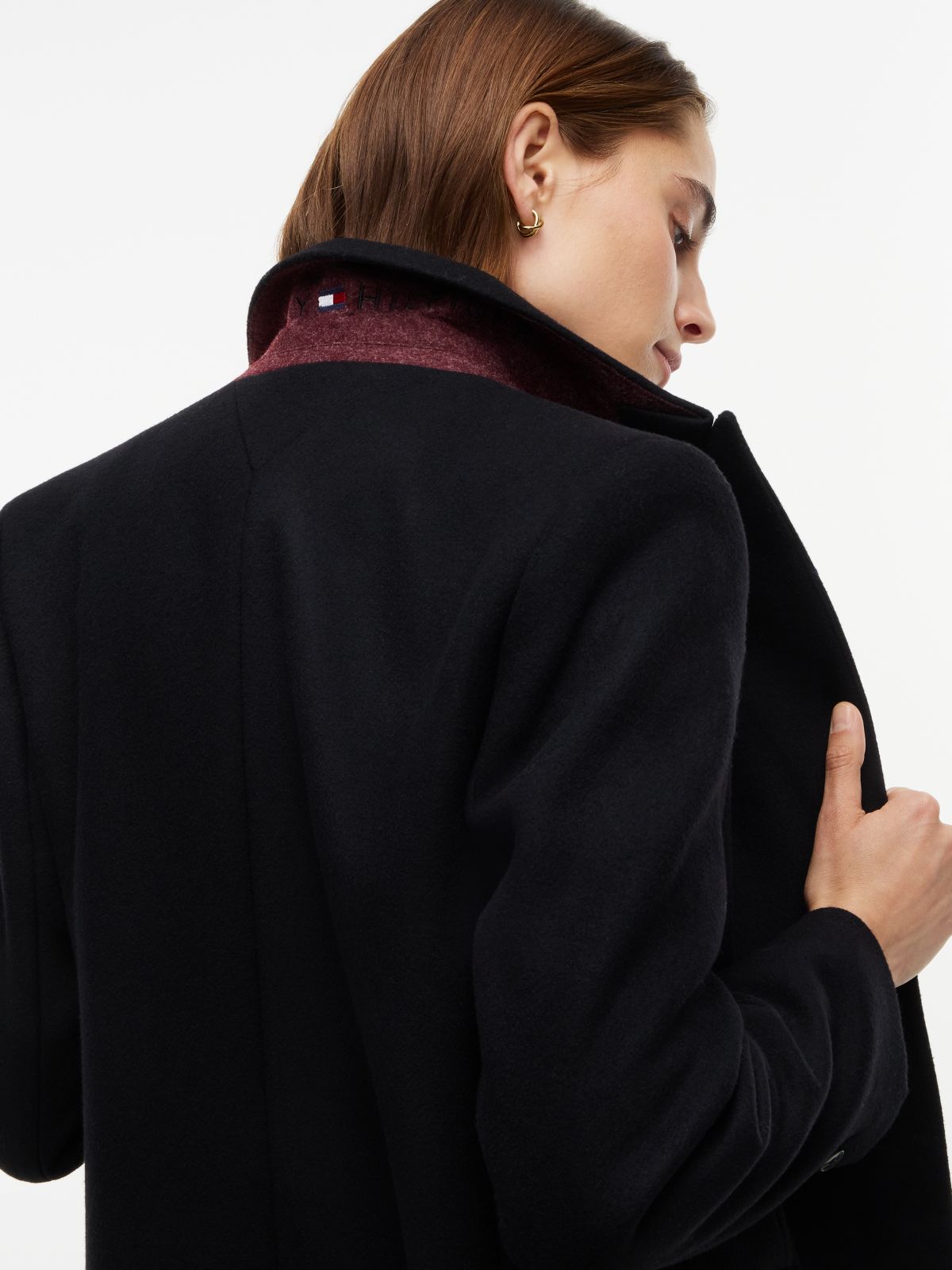 Manteco Wool Blend Slim Double Breasted Longline Coat — Black