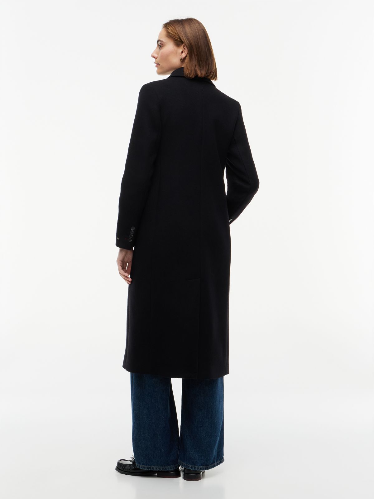 Manteco Wool Blend Slim Double Breasted Longline Coat — Black