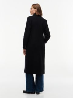 Manteco Wool Blend Slim Double Breasted Longline Coat — Black 5