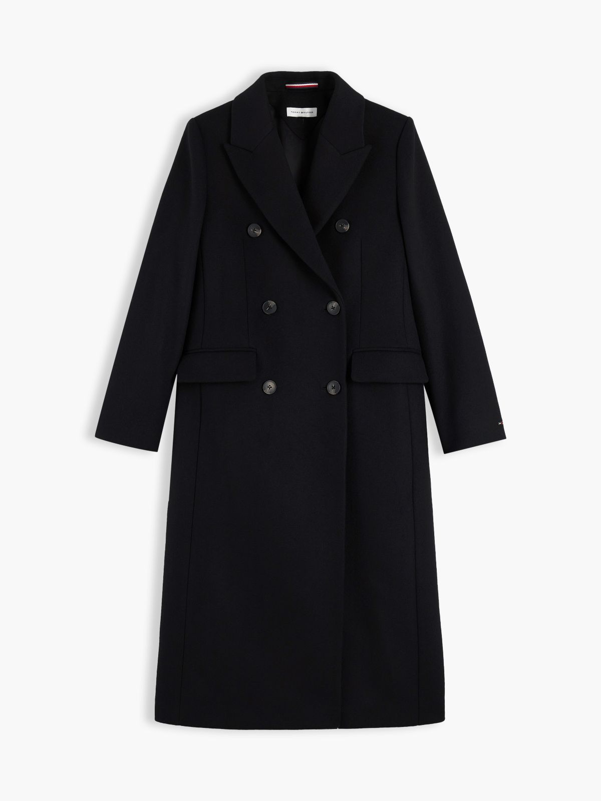Manteco Wool Blend Slim Double Breasted Longline Coat — Black