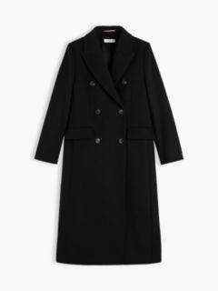 Manteco Wool Blend Slim Double Breasted Longline Coat — Black 6