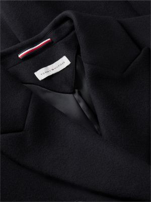 black manteco wool blend slim double breasted longline coat for women tommy hilfiger