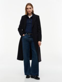 Manteco Wool Blend Slim Double Breasted Longline Coat — Black 1