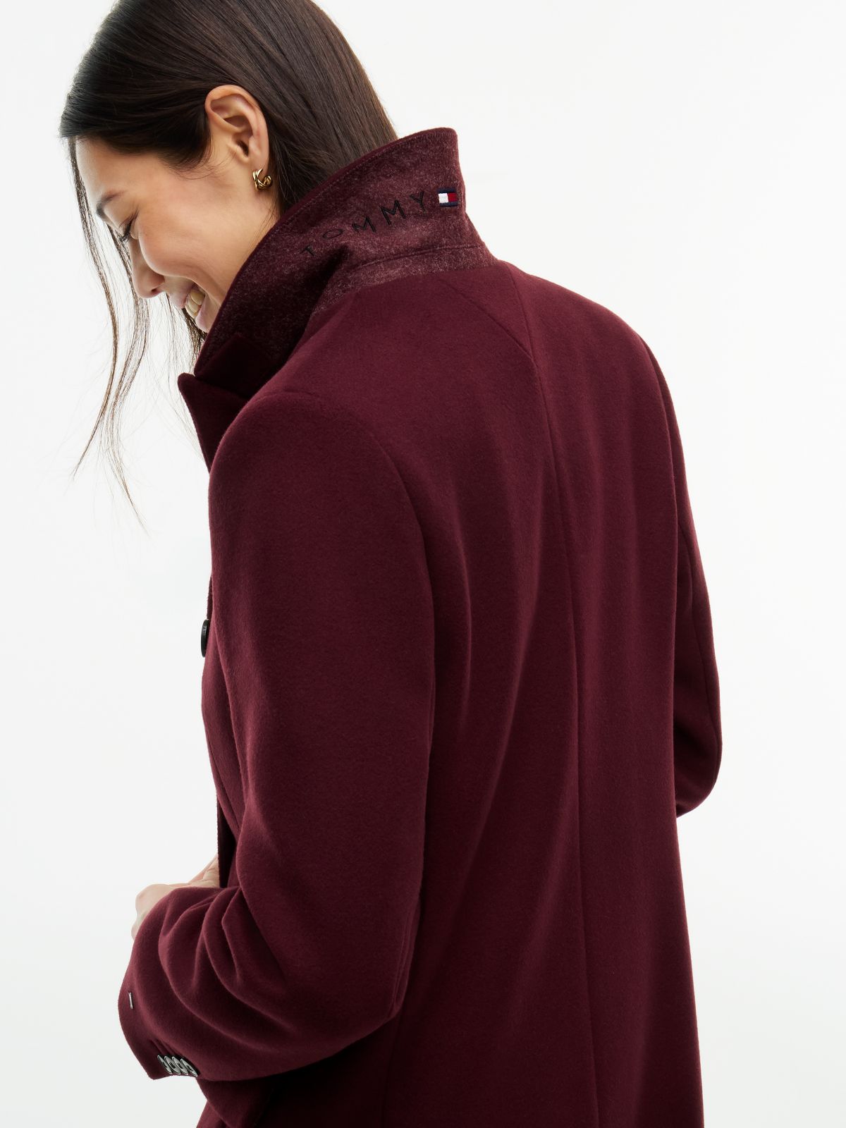 Manteco Wool Blend Slim Double Breasted Longline Coat — Red