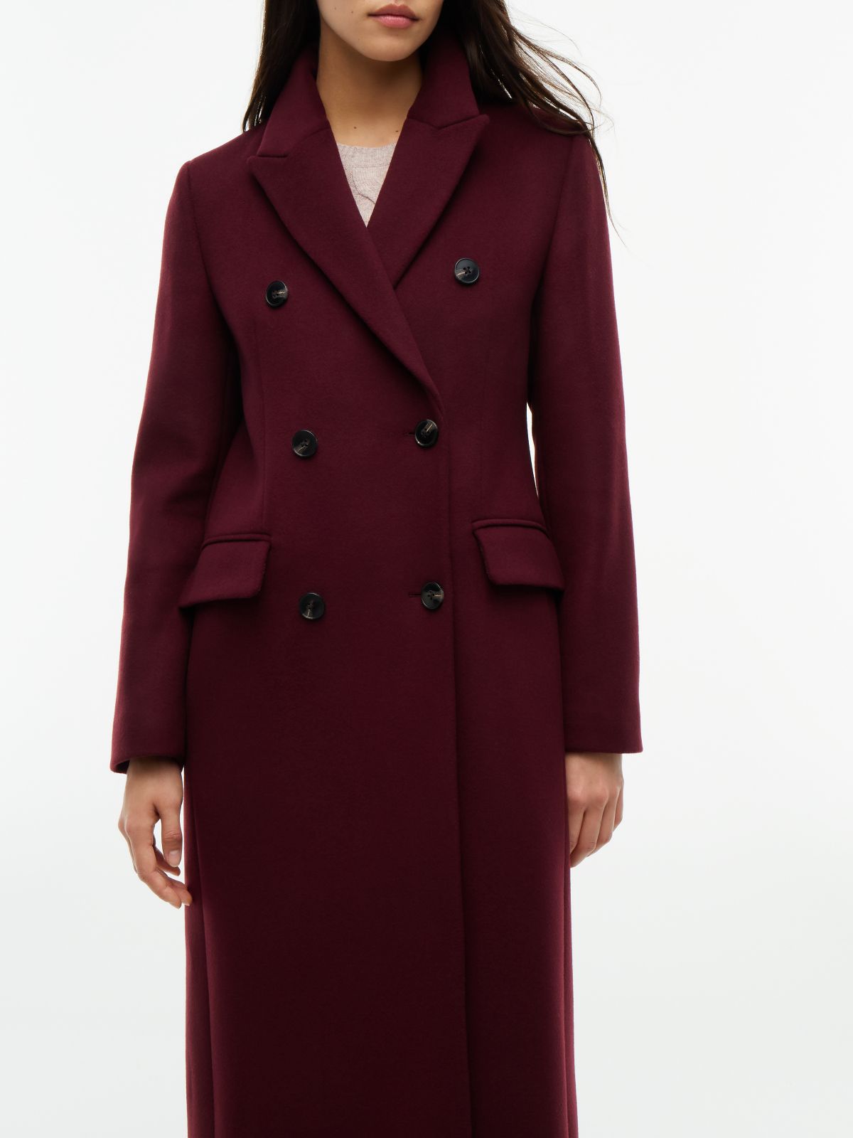 Manteco Wool Blend Slim Double Breasted Longline Coat — Red