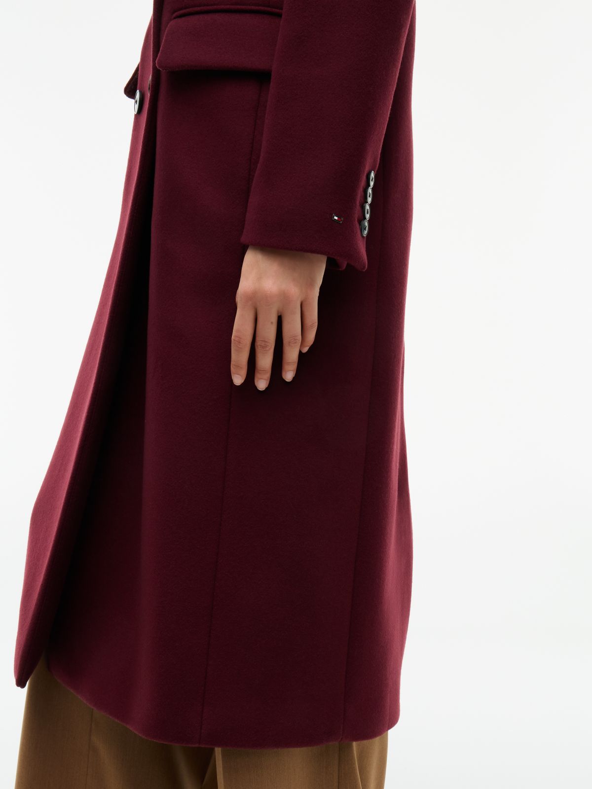 Manteco Wool Blend Slim Double Breasted Longline Coat — Red