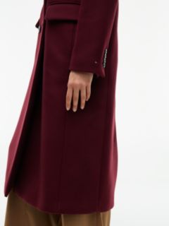 Manteco Wool Blend Slim Double Breasted Longline Coat — Red 4