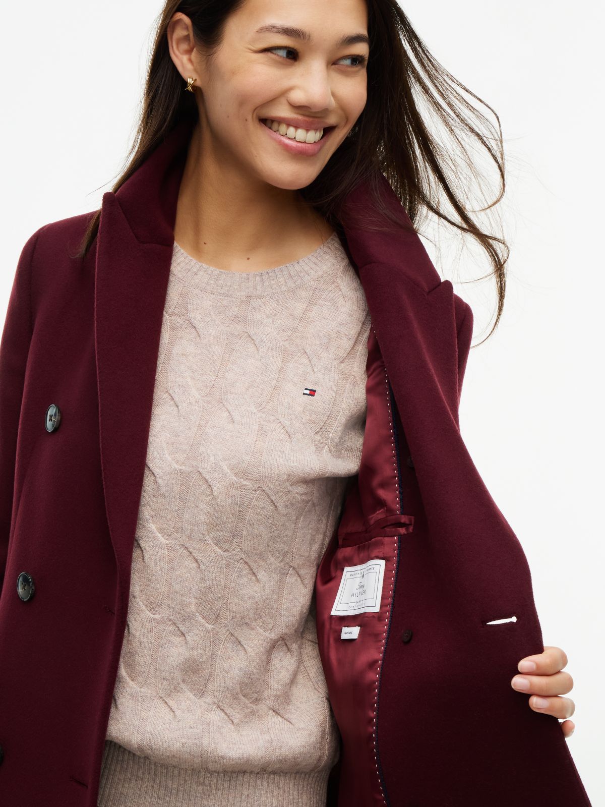 Manteco Wool Blend Slim Double Breasted Longline Coat — Red