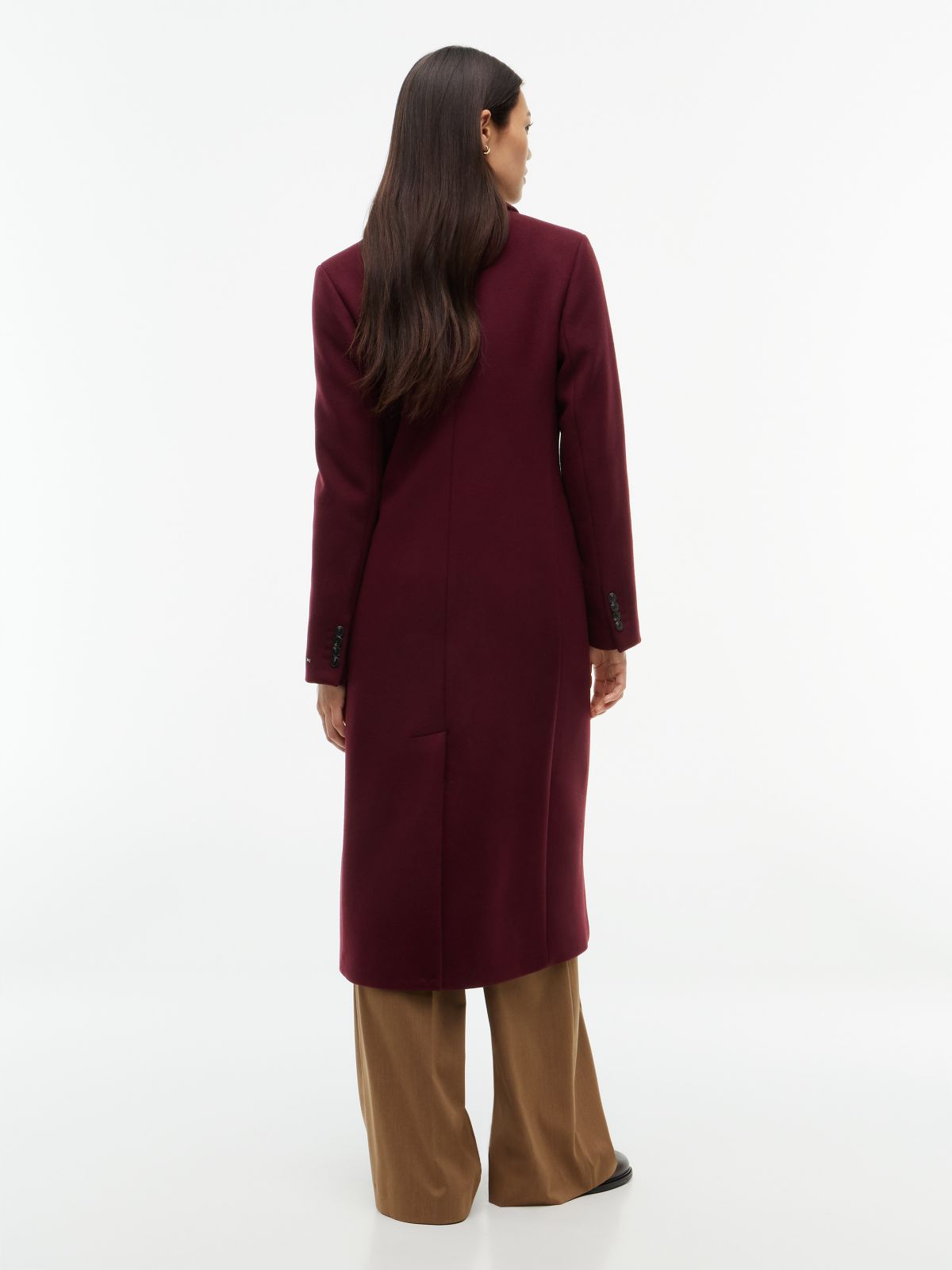 Manteco Wool Blend Slim Double Breasted Longline Coat — Red