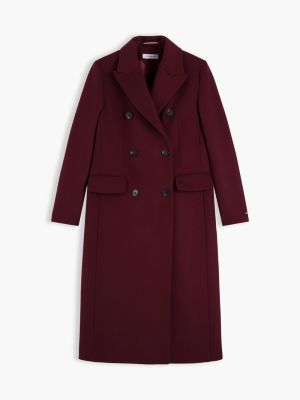 manteau long slim croisé en laine manteco mélangée rouge pour femmes tommy hilfiger