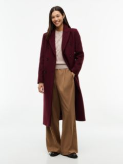 Manteco Wool Blend Slim Double Breasted Longline Coat — Red 1