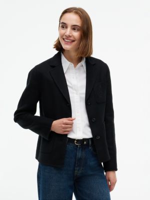 black wool blend slim single breasted jacket for women tommy hilfiger