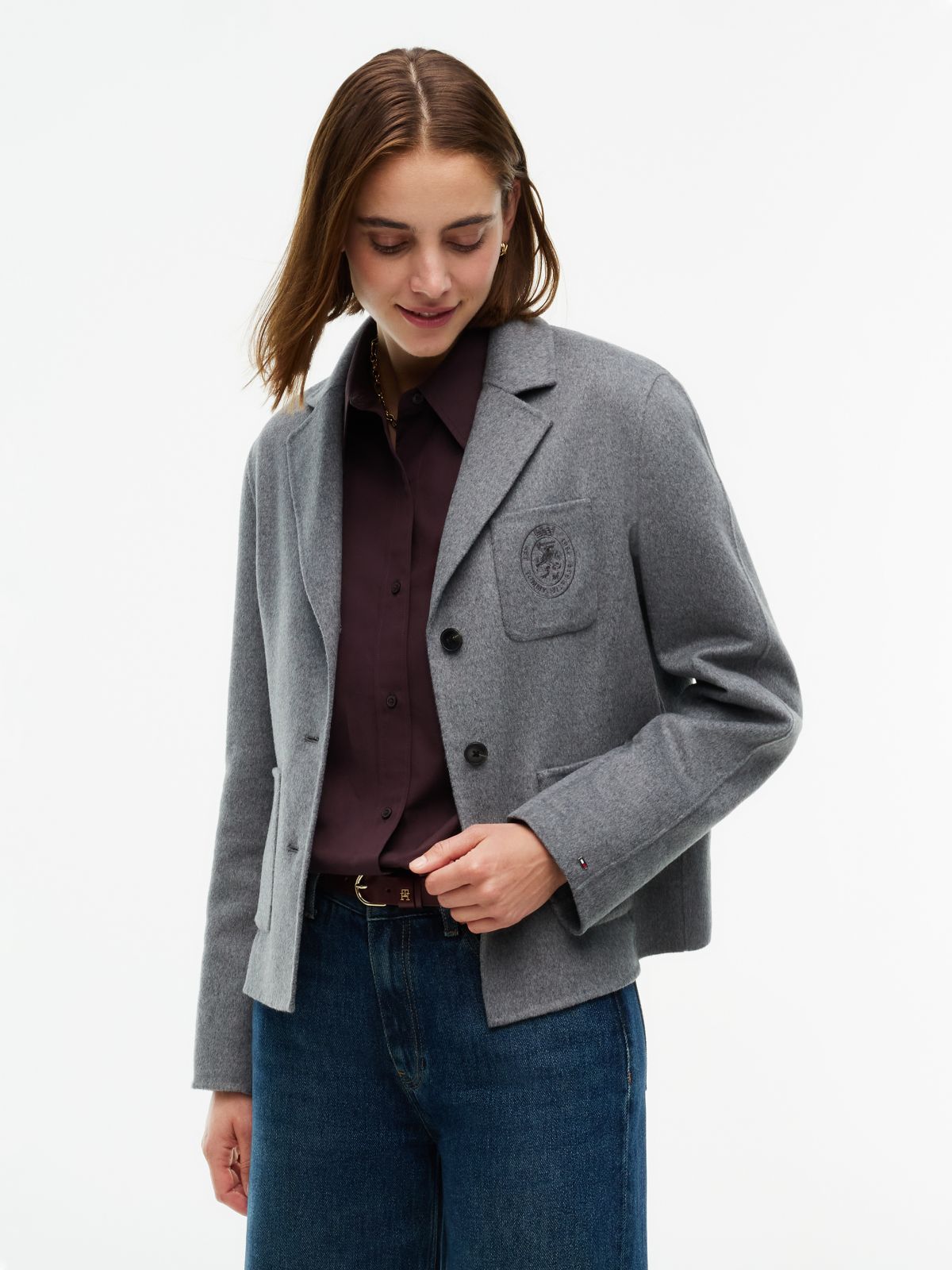 Wool Blend Slim Single Breasted Jacket — Grey