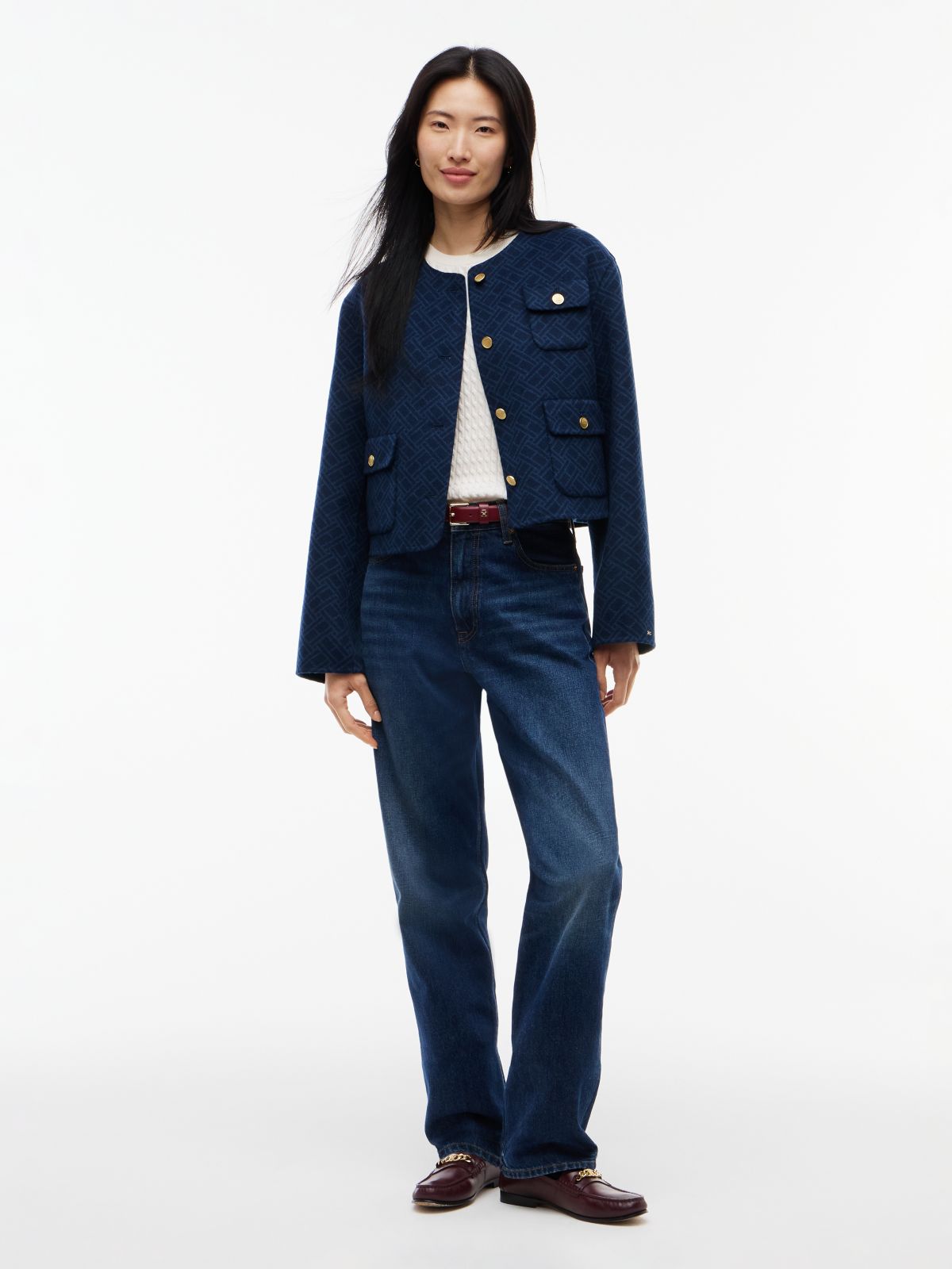 Double-Faced Wool Blend Jacquard Slim Jacket — Blue