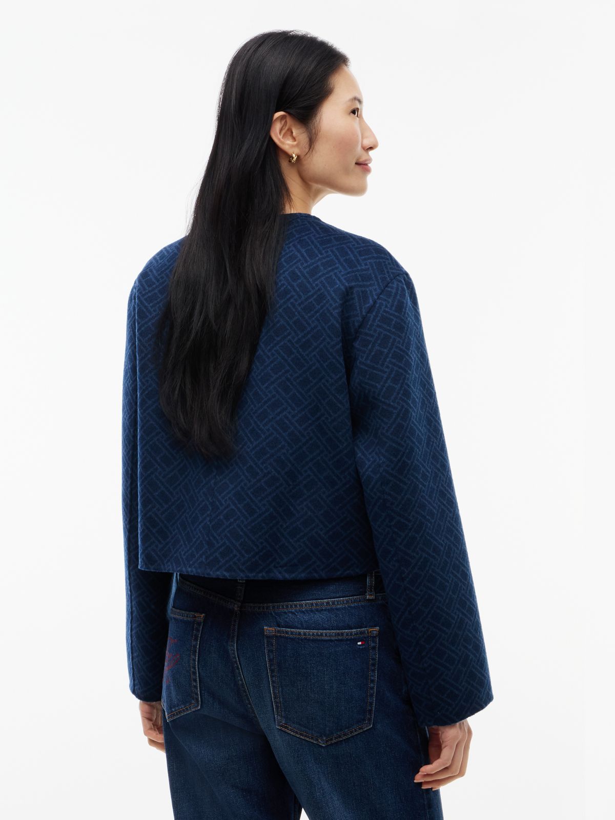 Double-Faced Wool Blend Jacquard Slim Jacket — Blue