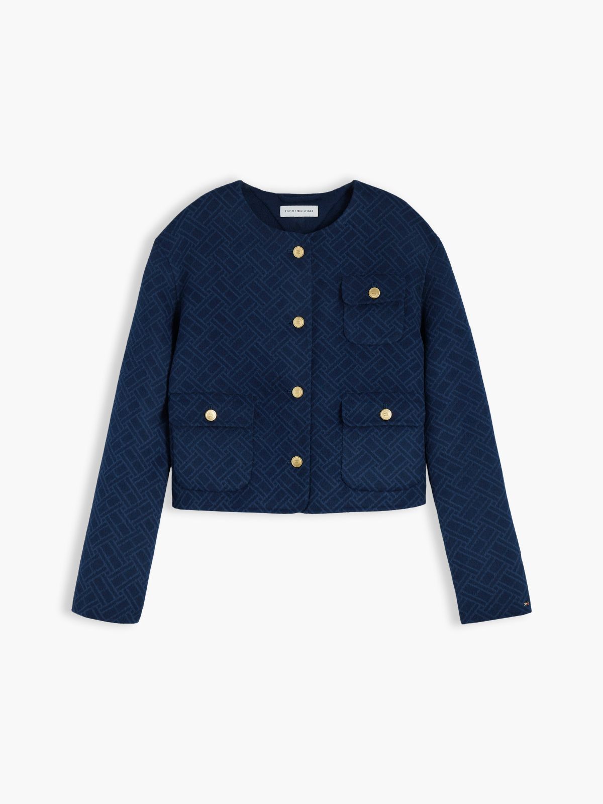Double-Faced Wool Blend Jacquard Slim Jacket — Blue