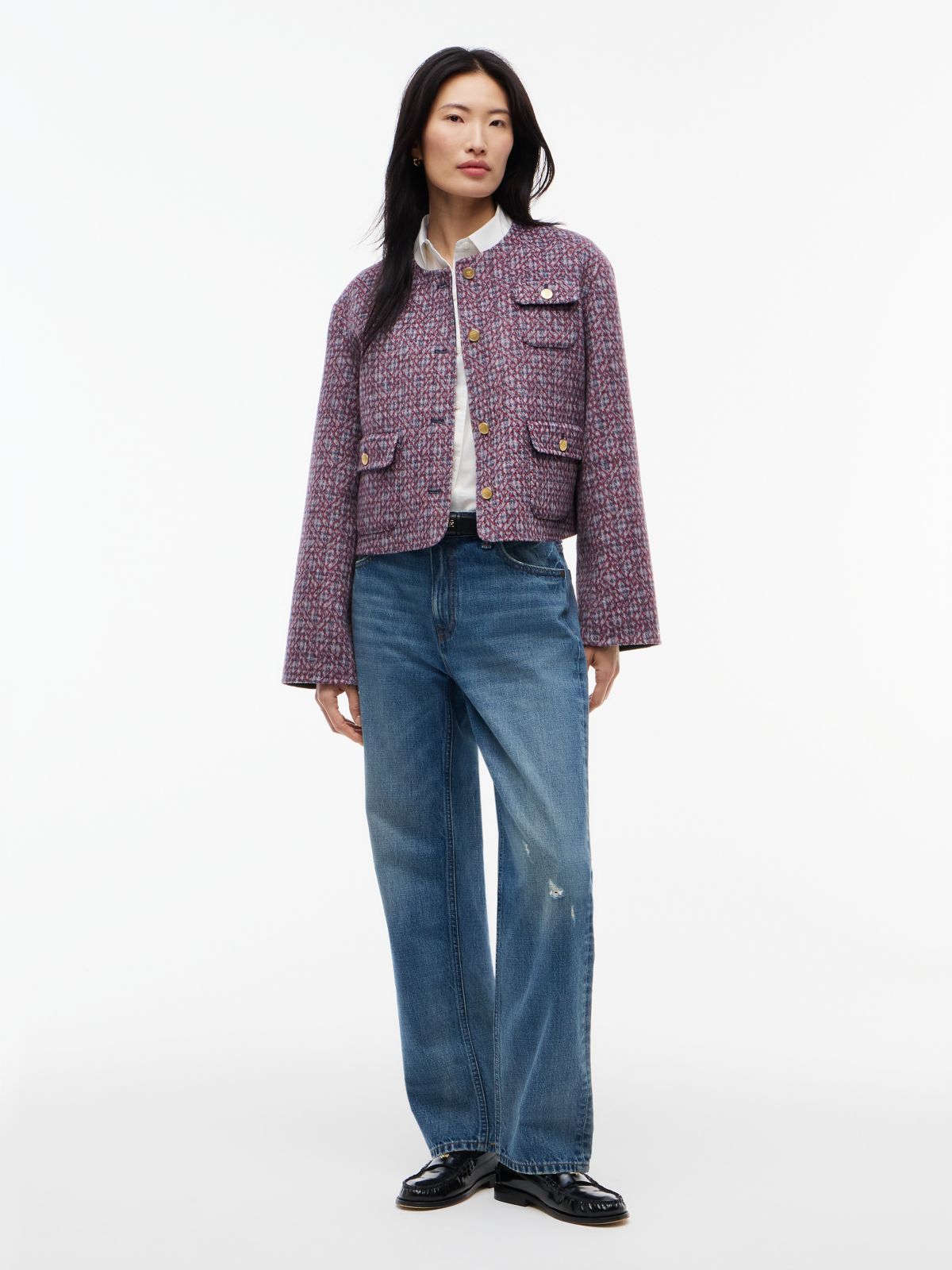 Double-Faced Wool Blend Jacquard Slim Jacket — Purple