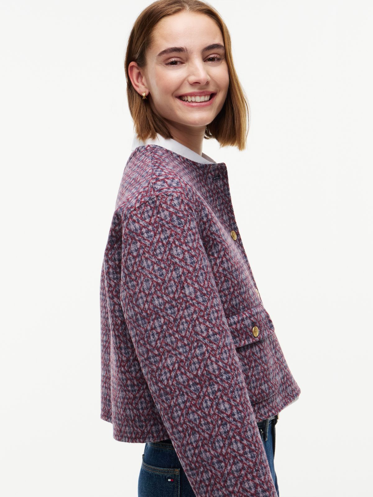 Double-Faced Wool Blend Jacquard Slim Jacket — Purple