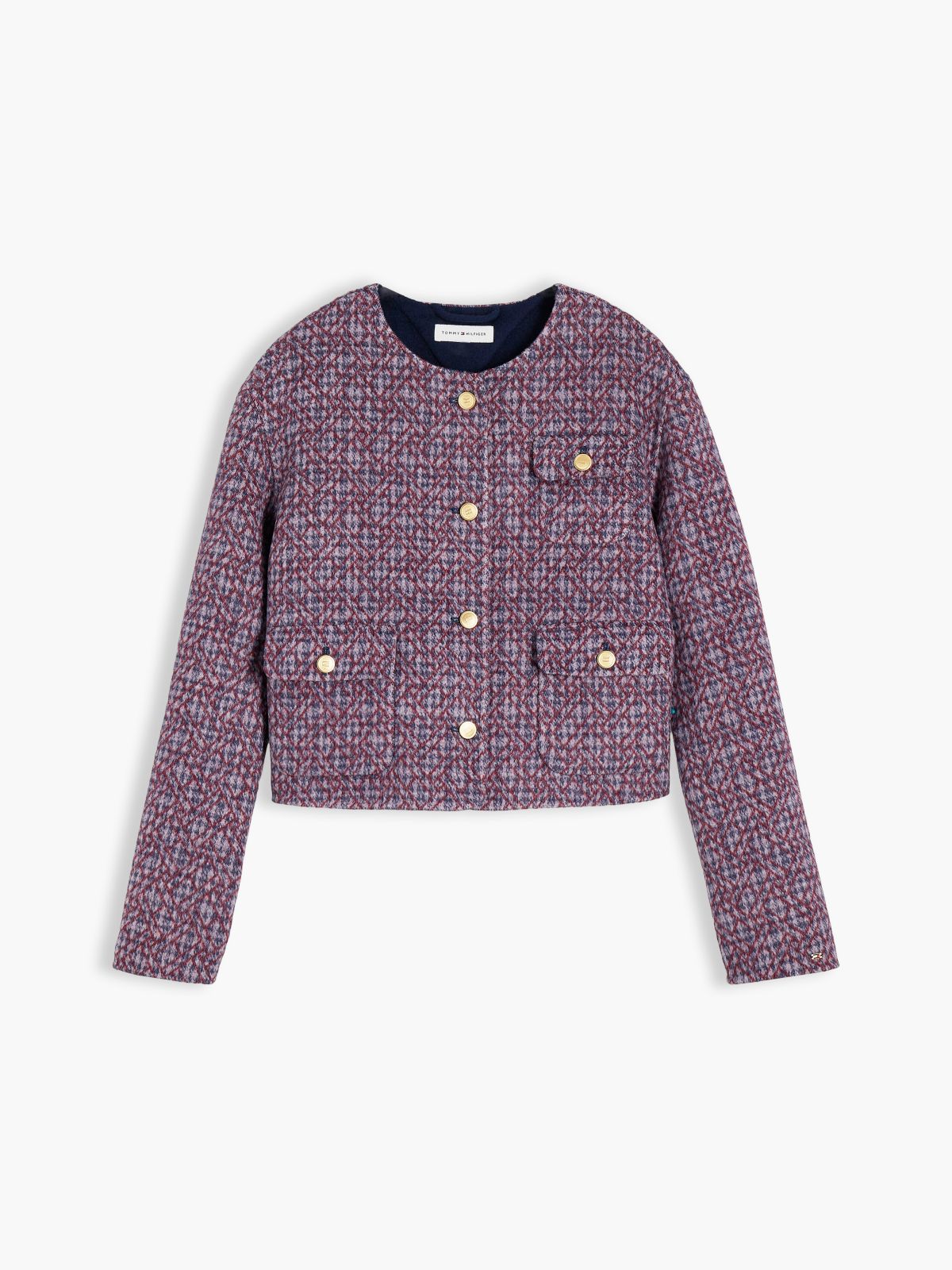 Double-Faced Wool Blend Jacquard Slim Jacket — Purple