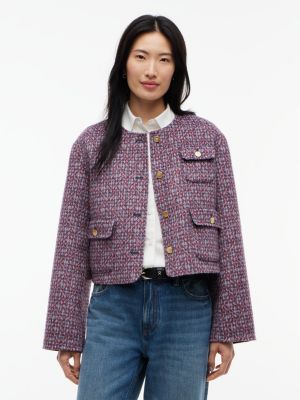 blue dopasowana kurtka z dwustronnej mieszanki wełny w żakardowy wzór dla kobiety - tommy hilfiger
