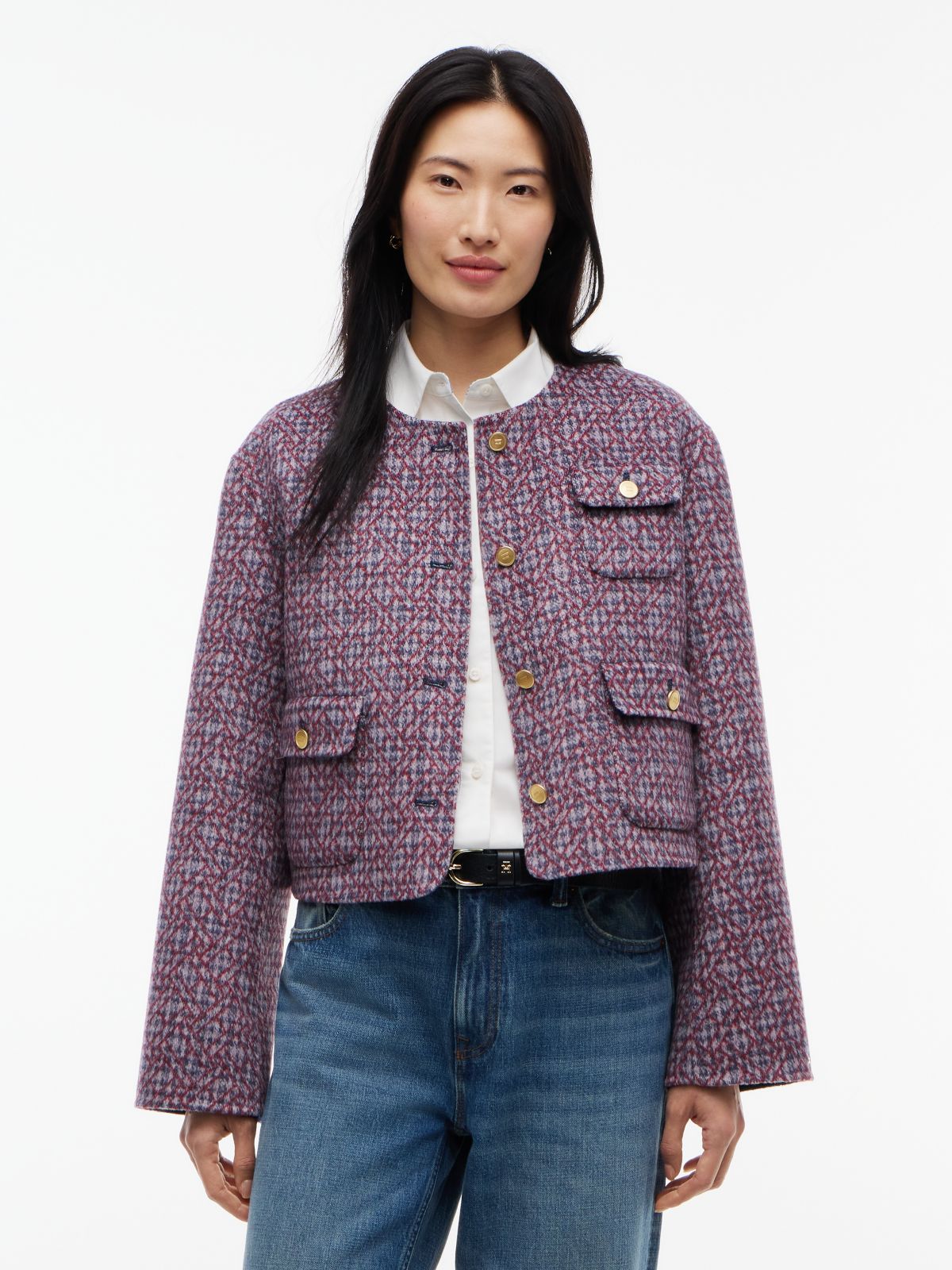 Double-Faced Wool Blend Jacquard Slim Jacket — Purple